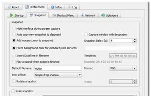Snapshot parameters panel