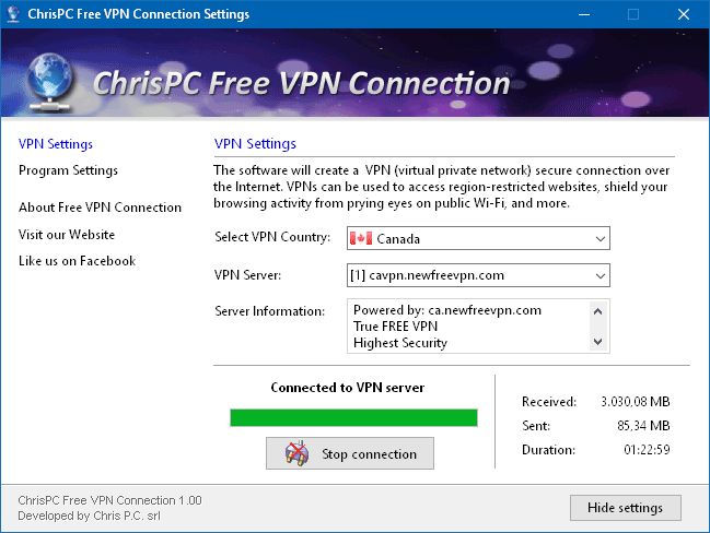 ChrisPC Free VPN Connection 4.06.15 free downloads