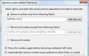 selectivecookiedelete screenshot 1