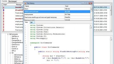 There is a single file history viewer that shows all revisions of a single file and the changes.