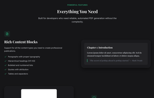 Output PDF preview screenshot and Example ebook page