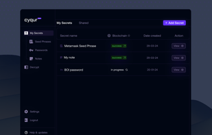 Vault - Where you can view your secured passwords
