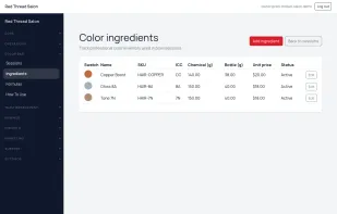 Color Bar Ingredients view.