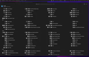 List of Xcode menu shortcuts in fullscreen layout.