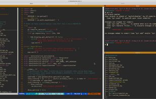 Terminator is running Vim, Bash, and Python side by side.