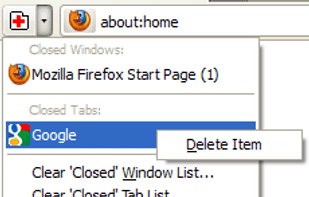 Session Manager undo close toolbar button menu