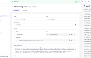 Alinea CMS screenshot 1