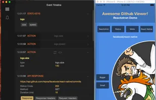 Reactotron next to a sample React Native application