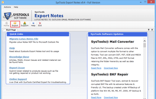 Initial Screen of SysTools Export Notes Software , Click on the export button to initialize the Process.