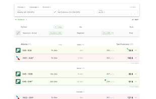 Flight search results.