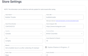 Easily and quickly set up your store by typing in details and settings for your loyalty program.