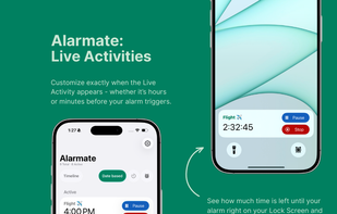 Customize exactly when the Live Activity appears - whether it’s hours or minutes before your alarm triggers.