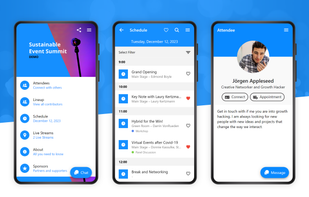 The event app works on mobile and desktop and offers many features like surveys, networking and more.