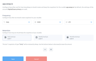 Configure the frequency and retention rules for your Droplet or Volume.