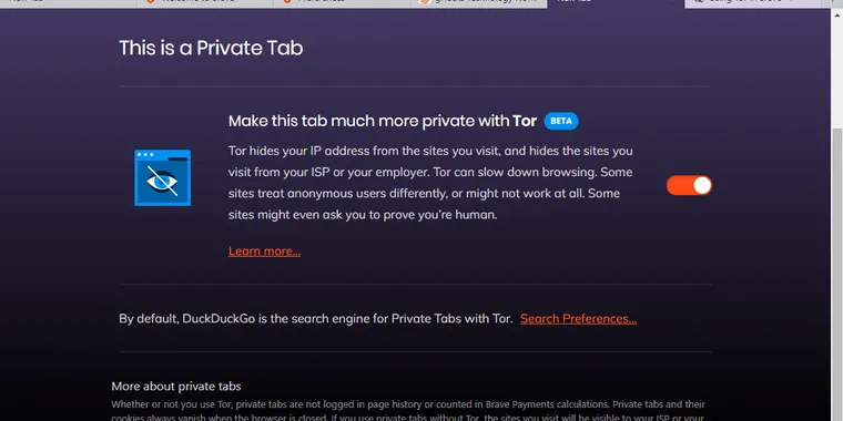 Brave web browser implements Tor in private browsing mode image