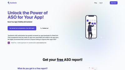 Landing page of AsoGenie