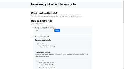 Hookless.co website with details made visible