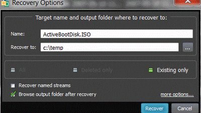 Recovery dialog