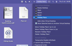 InfiniDesk in Maxi Menu mode (showing all options)