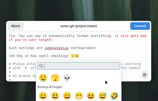 a screenshot of the GNOME App, `Commit`, showcasing an example commit message with automatic formatting and error highlighting!