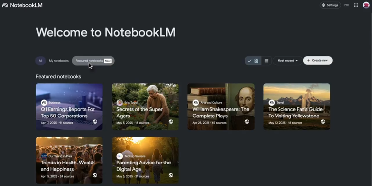 NotebookLM adds Featured Notebooks section to homepage image