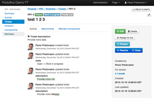 Ticket details and activity