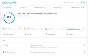 preview of a free SEO check report