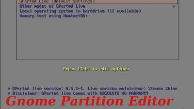 GParted Live boot menu. 