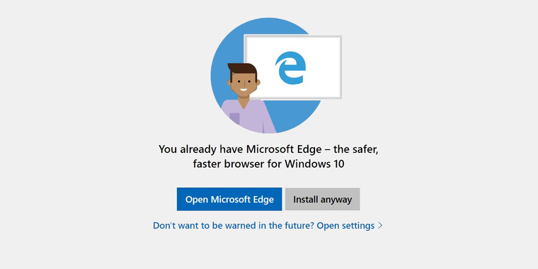 Microsoft implemented and then removed a Windows 10 Edge prompt image