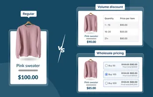 Shows the different between Regular Pricing and Wholesale Pricing. Also allows volume discount as per unit