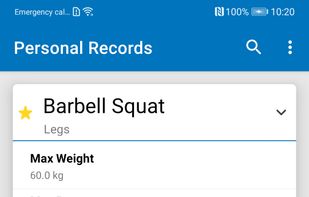 Viewing personal records for each exercise, select favorites exercises.