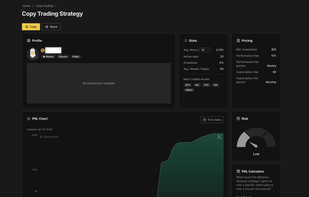 Your clients will see your strategies like this, with the pricing that you've defined. All sorts of pricing including subscription fee, management fee, performance fee, etc are possible to define.