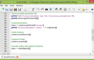Python script editor with syntax highlighting and debugging