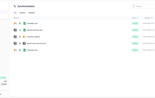 List of synchronization and statuses in resynced.io
