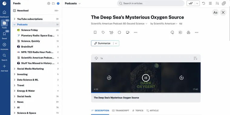 Inoreader unveils enhanced Audio Player for podcasts and YouTube videos image