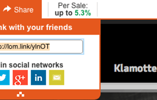 Browser add-on bar with the cashback info