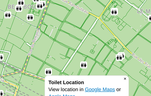 Toilet locations in Paris, on mobile.