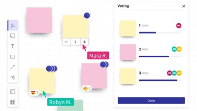 Voting: Ensure you move the best ideas forward while giving everyone a say. Hold real-time voting sessions and automatically visualize the results.