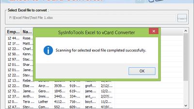Scanning completed during the Excel to vCard Conversion
