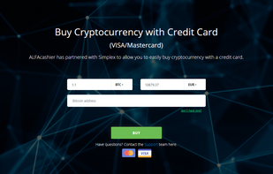 Buy cryptocurrency with your credit card VISA/Mastercard at ALFAcashier!