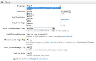 Wikispaces - Settings with 10 languages