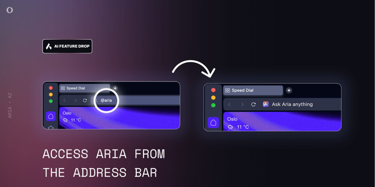 Opera adds Aria AI access via address bar image