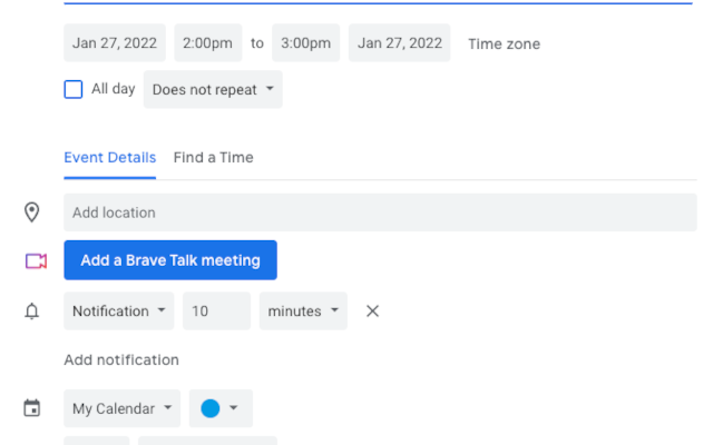 Brave Talk extension now available in the Chrome Web Store for Google Calendar