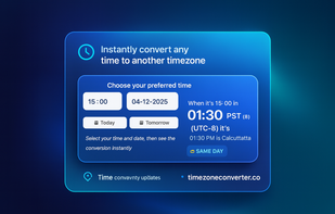 Screenshot showing the main time conversion interface where you select a time and date and instantly see the converted time in another timezone.