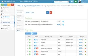 Define member types with public, private and admin-only properties for different members.