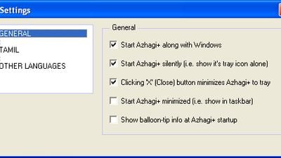 Azhagi+ settings in Windows