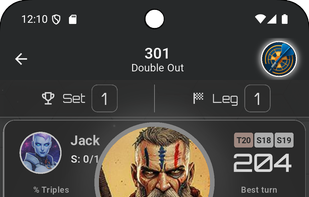 501 game interface with intuitive scoring system. Clean, responsive design showing current score, remaining points, checkout suggestions, and game progress for seamless darts gameplay experience.