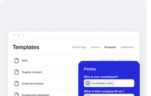 Automated templates
Create compliant contracts, at scale. Shift your focus to business intelligence and growth by cutting out repetitive tasks. Our customizable and automated contracting workflows make the process 10x faster for all contract types. 