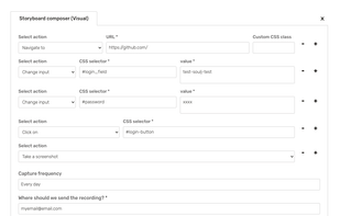 The advanced form, where you can specify previous steps before reaching the webpage that you want to screenshot