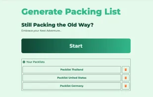 Packing lists saved with Pack den Sack